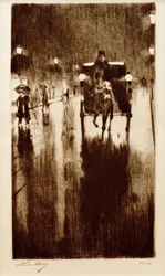 Pferdedroschke im Regenwetter